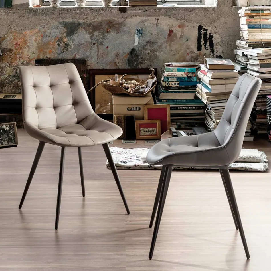 Upholstered Dining Room Chair in Faux Leather with Black Legs, 2 Pieces - Edda Viadurini