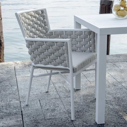 Stackable Chair with Upholstered Rope Armrests and Backrest - Gardenia Viadurini