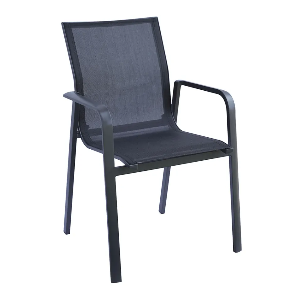 Stackable Chair with Aluminium and White or Grey Textilene Armrests - Greenstyle Viadurini