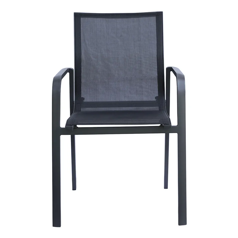 Stackable Chair with Aluminium and White or Grey Textilene Armrests - Greenstyle Viadurini