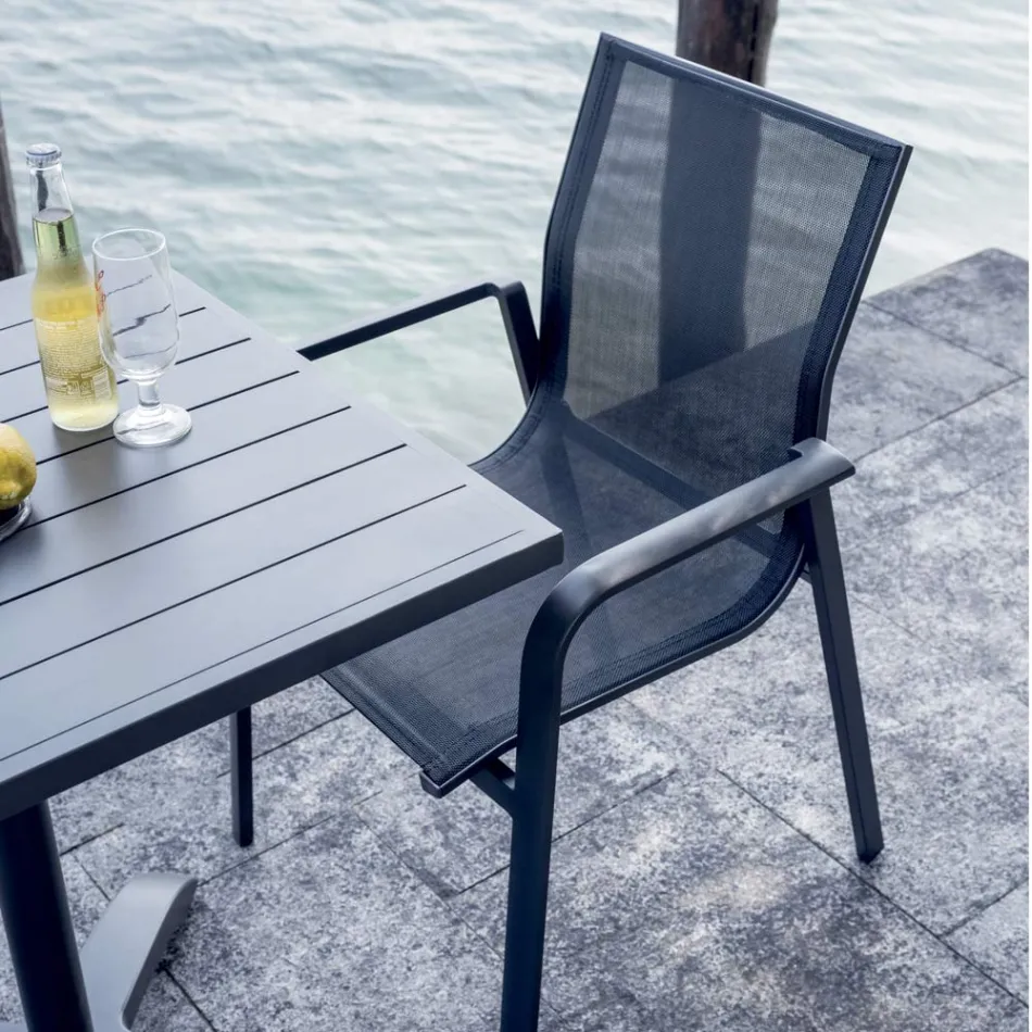 Stackable Chair with Aluminium and White or Grey Textilene Armrests - Greenstyle Viadurini