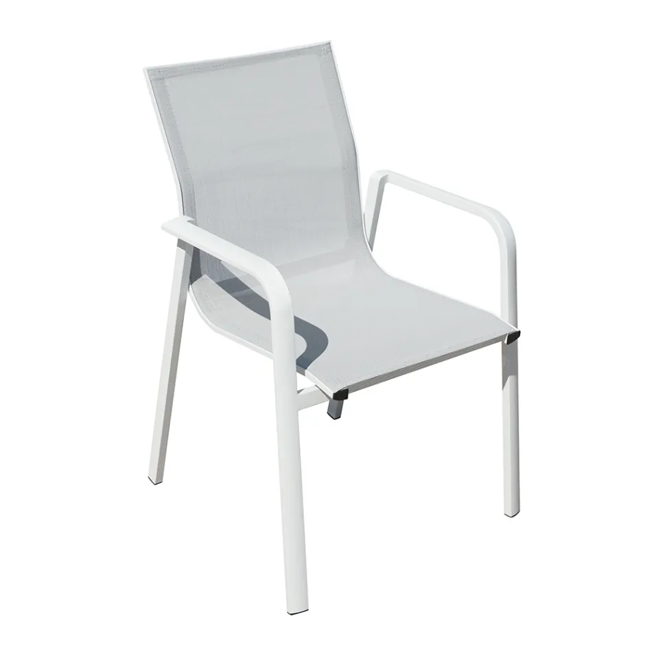 Stackable Chair with Aluminium and White or Grey Textilene Armrests - Greenstyle Viadurini