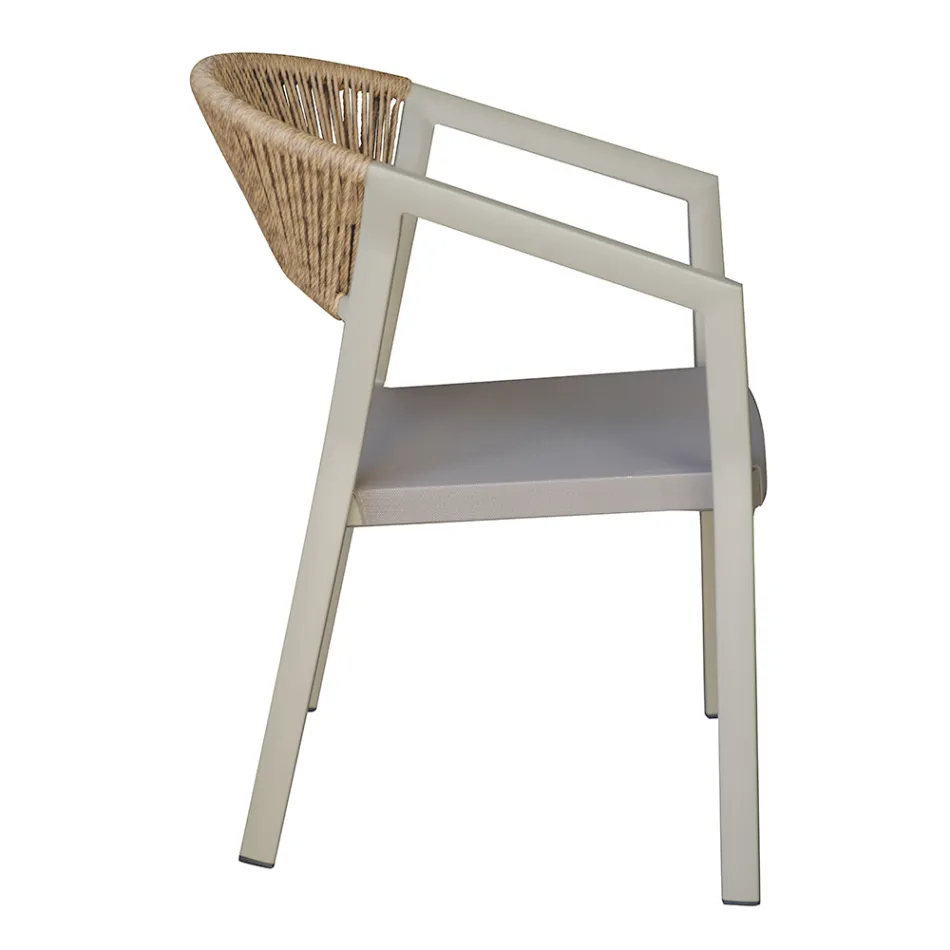 Stackable Chair with Textilene Seat and Twist Wicker Back - Passion Viadurini
