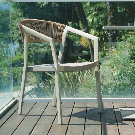 Stackable Chair with Textilene Seat and Twist Wicker Back - Passion Viadurini