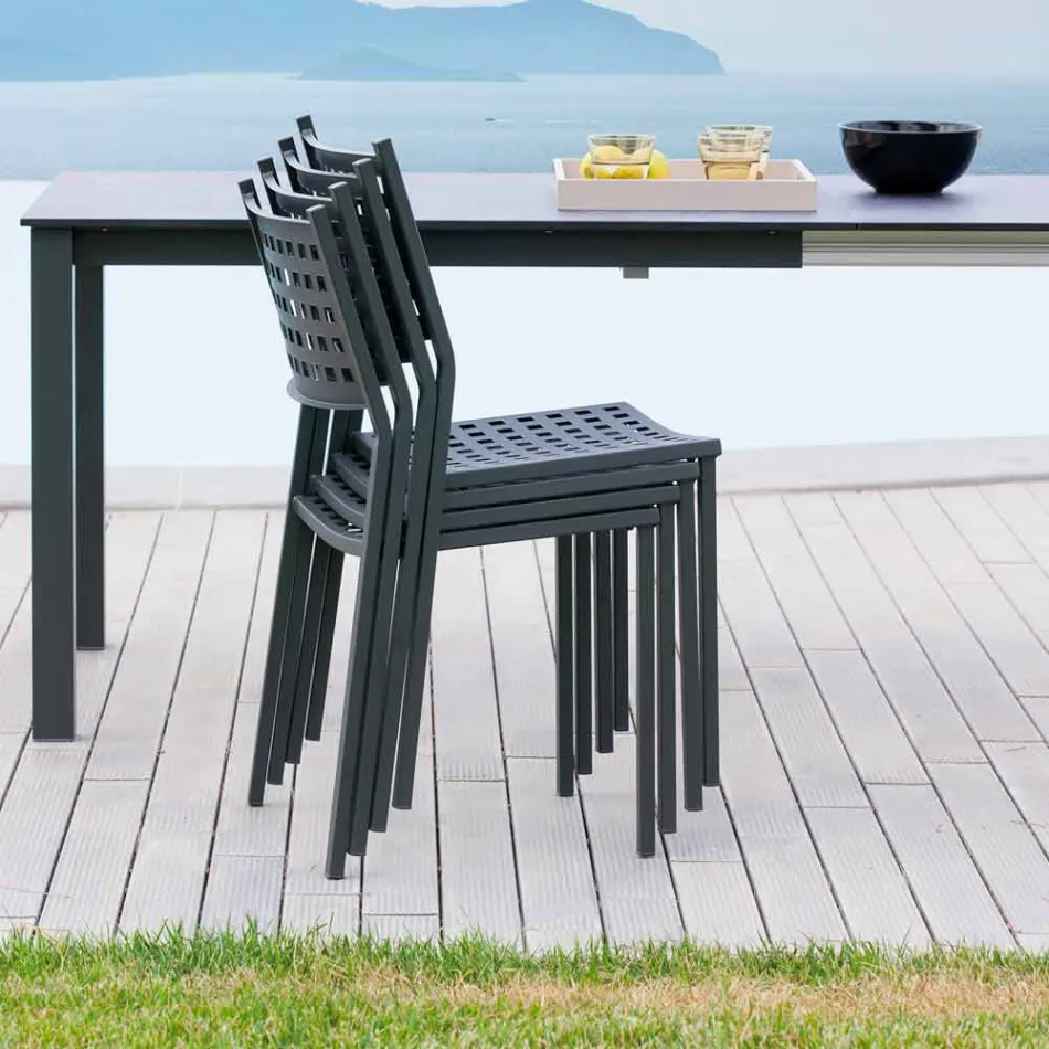 Stackable Outdoor Chair in Painted Metal Made in Italy, 8 Pieces - Lina Viadurini