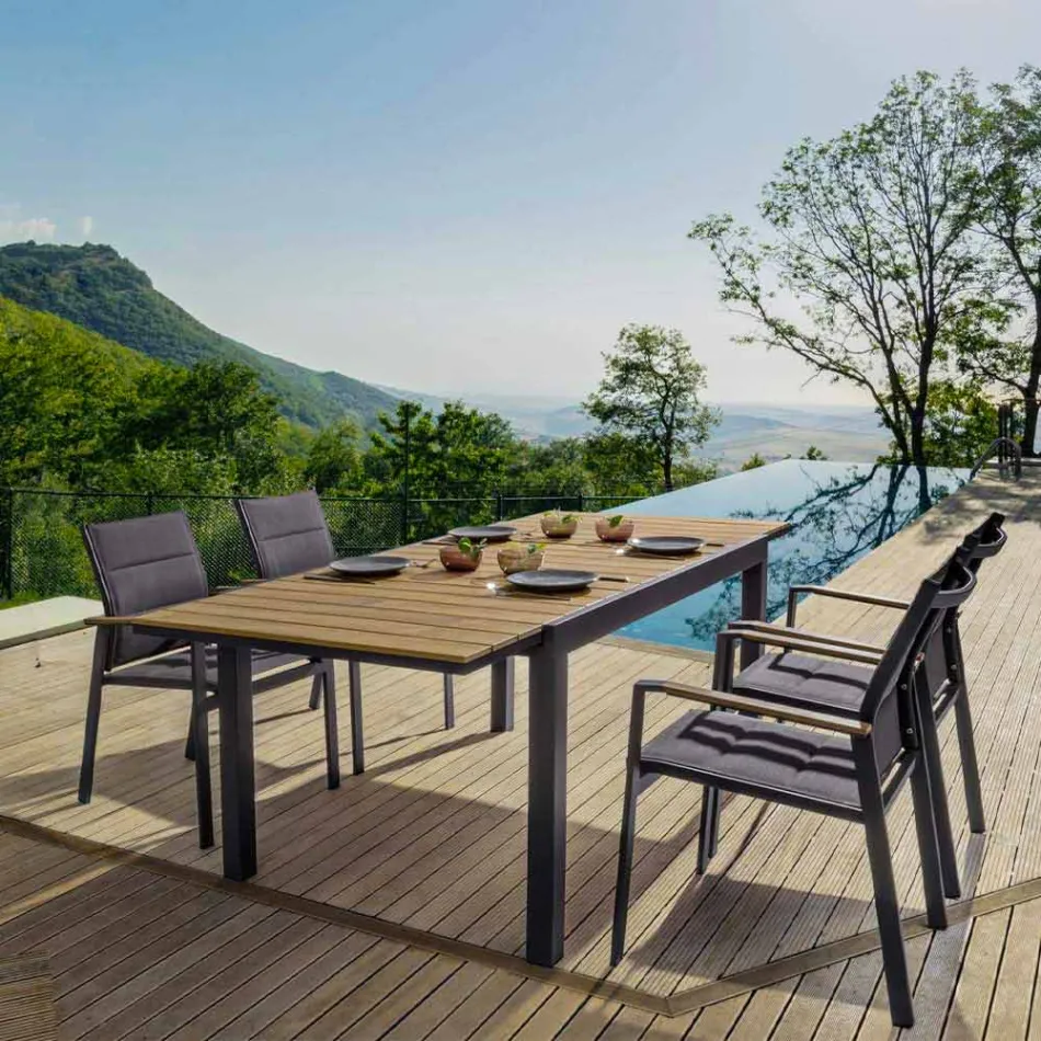 Stackable Outdoor Chair in Textilene and Anthracite Aluminium, 6 Pieces - Urban Viadurini