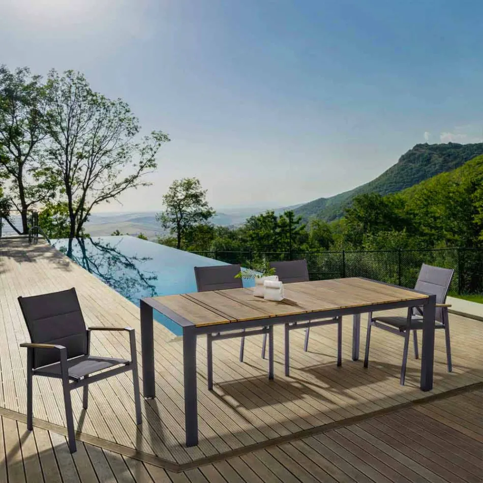 Stackable Outdoor Chair in Textilene and Anthracite Aluminium, 6 Pieces - Urban Viadurini