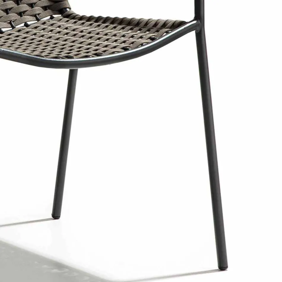 Stackable Garden Chair with Metal Armrests and Rope, 4 Pieces - Cabaret Viadurini