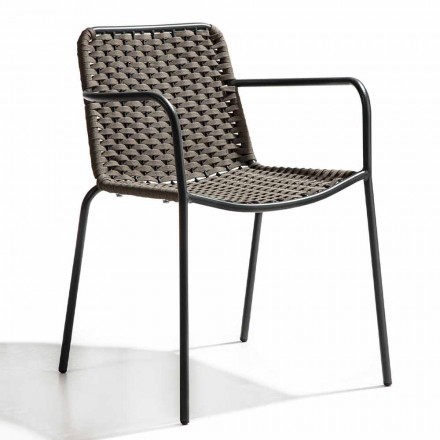 Stackable Garden Chair with Metal Armrests and Rope, 4 Pieces - Cabaret Viadurini