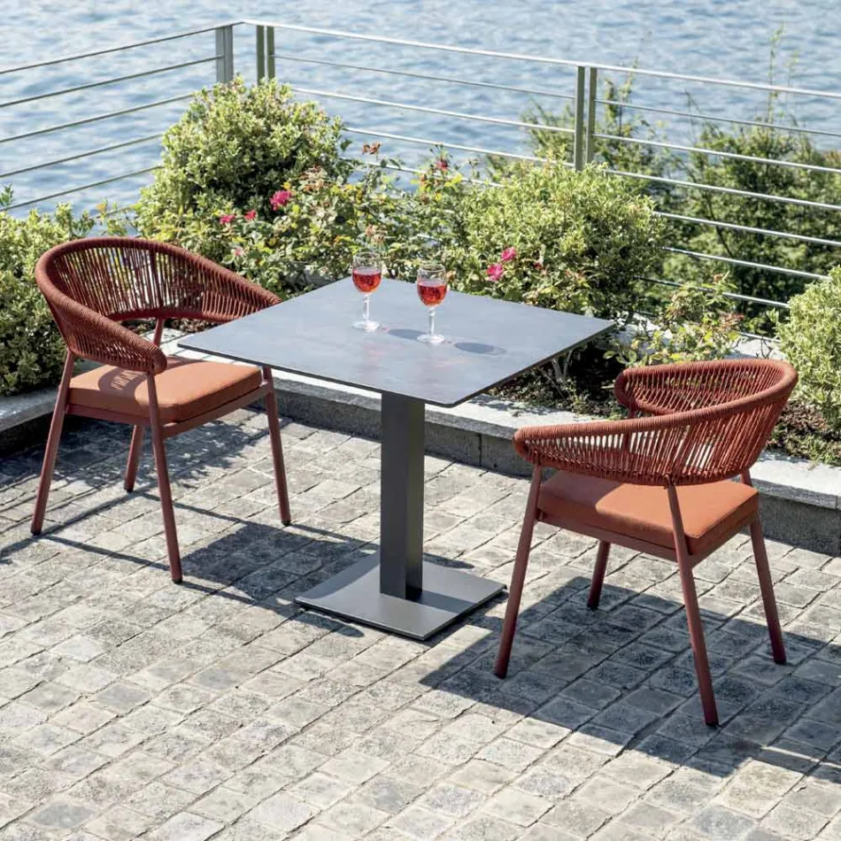 Stackable Aluminium Chair with Rope Cushion and Backrest - Frescultura Viadurini