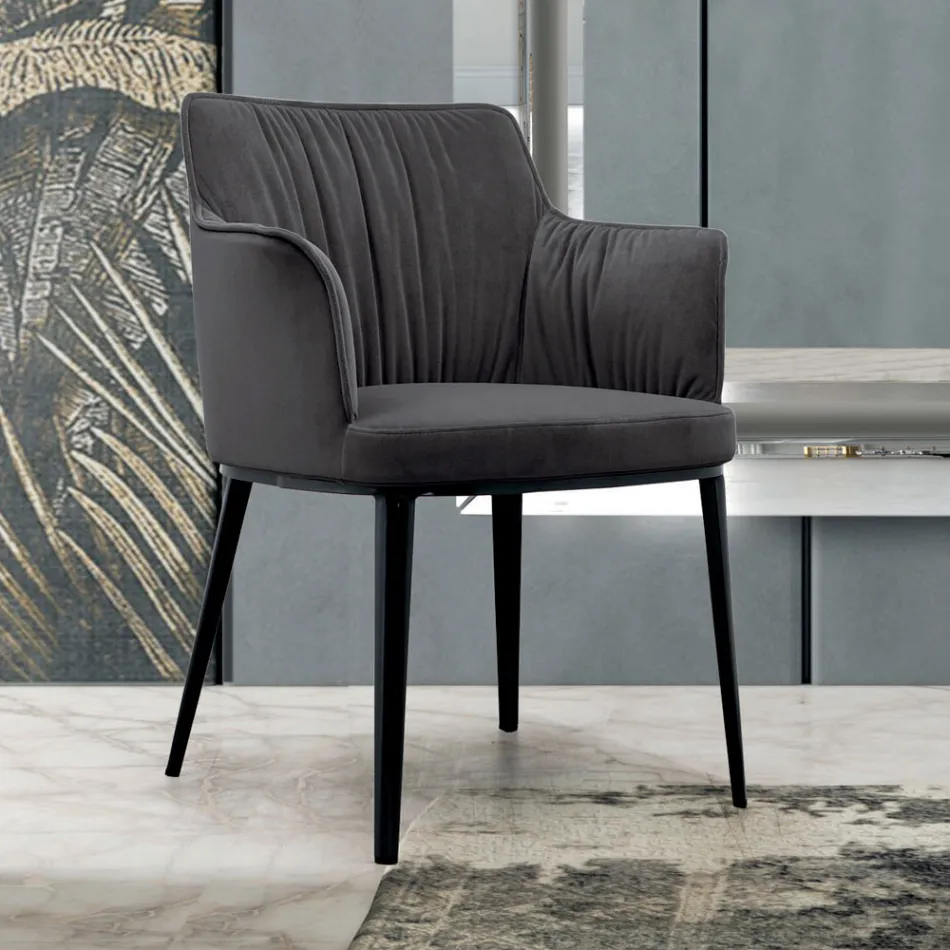 Steel Chair with Velvet Covered Seat Made in Italy - Arisa Viadurini