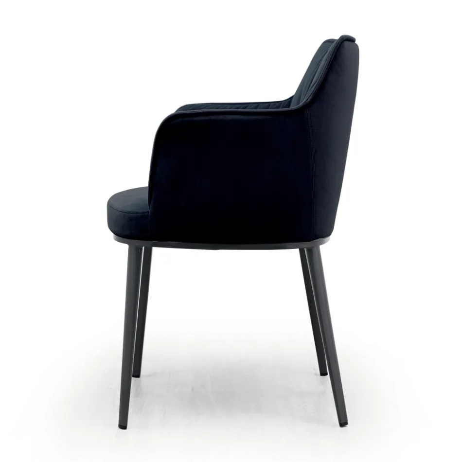 Steel Chair with Velvet Covered Seat Made in Italy - Arisa Viadurini