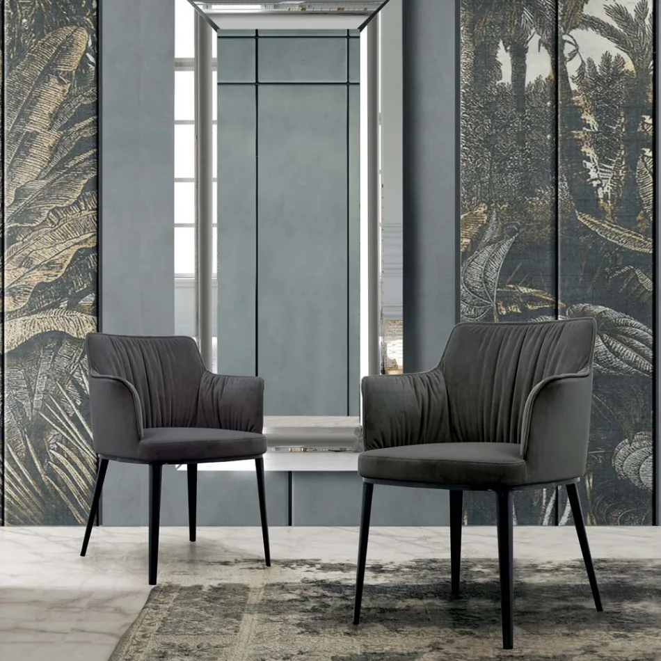 Steel Chair with Velvet Covered Seat Made in Italy - Arisa Viadurini