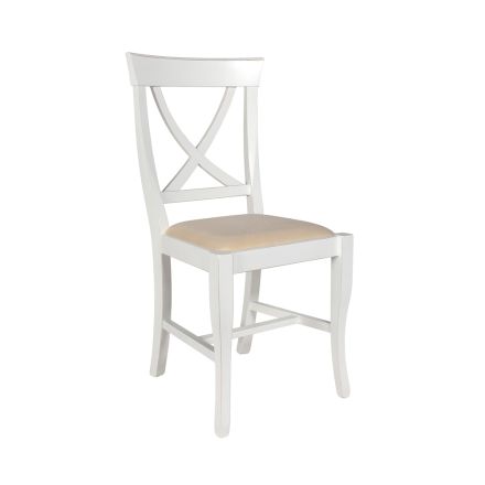 Chair in White Gleaned Wood and Juma Beige Fabric Made in Italy - Diamante Viadurini