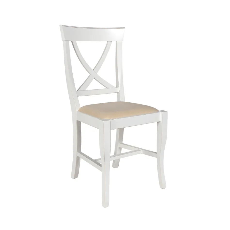 Chair in White Gleaned Wood and Juma Beige Fabric Made in Italy - Diamante Viadurini