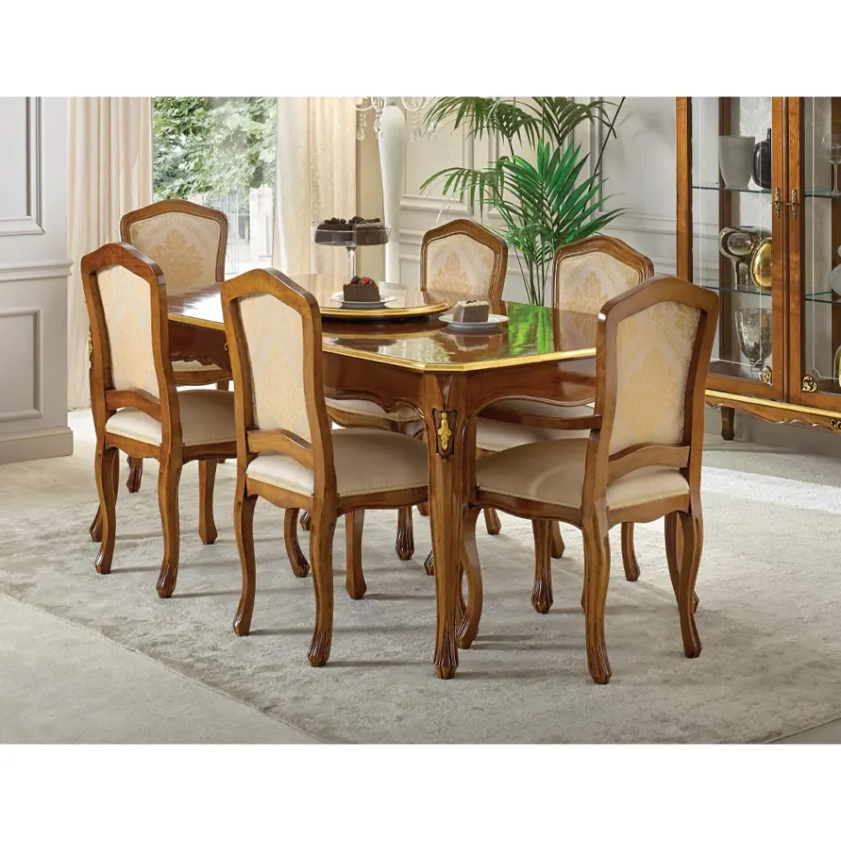 Classic Wooden Chair with Luxury Upholstered Fabric Made in Italy - Majesty Viadurini