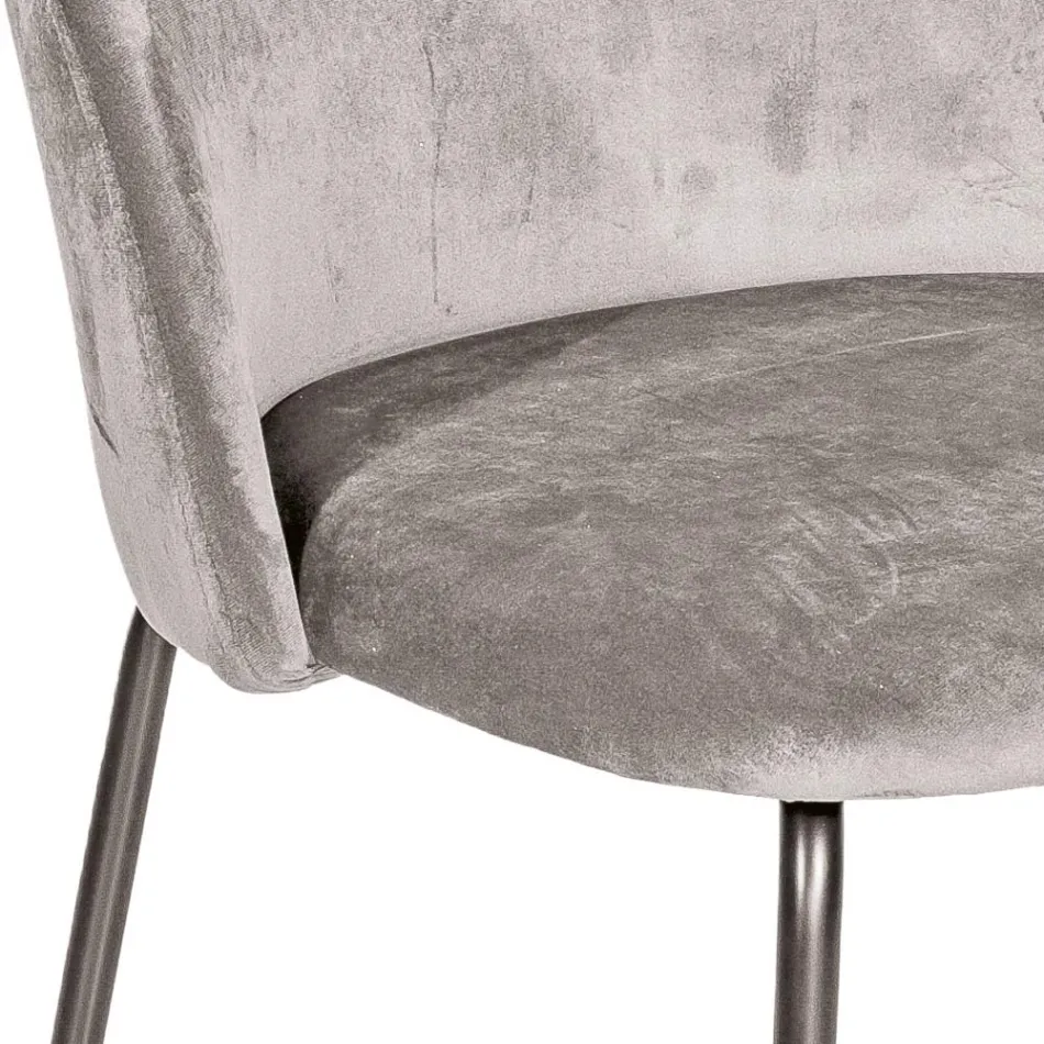 Black Metal Chair and Grey Velvet Seat Made in Italy - Meredith Viadurini