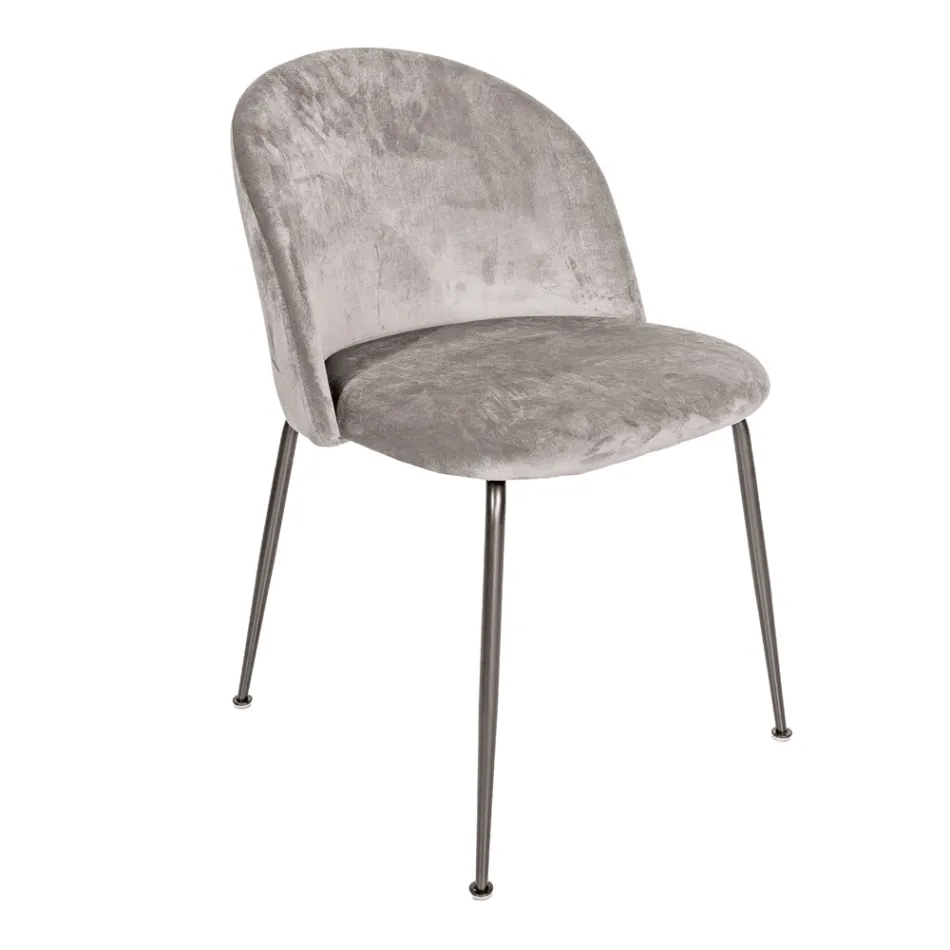 Black Metal Chair and Grey Velvet Seat Made in Italy - Meredith Viadurini