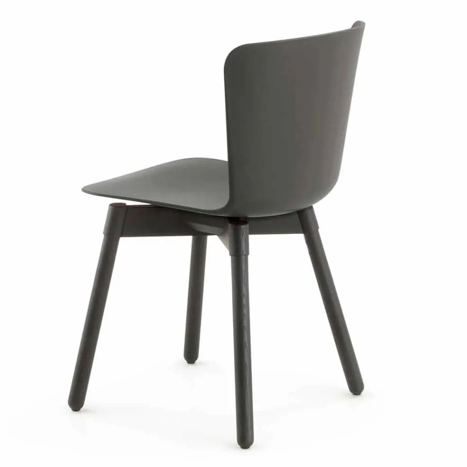 Polypropylene Chair with Stained Oak Base Made in Italy, 2 Pieces - Scandio Viadurini