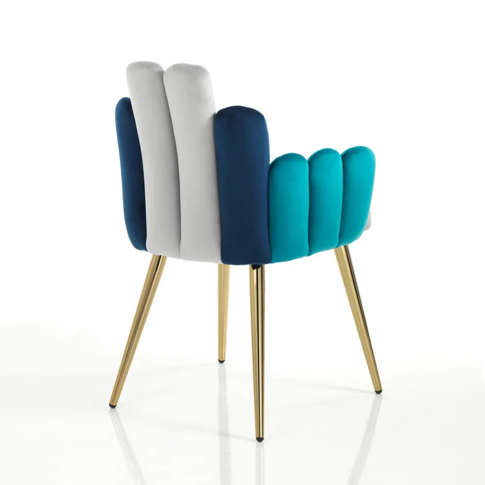 Chair in Grey, Green and Blue Velvet Effect Fabric - Watermelon Viadurini