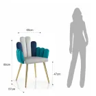 Chair in Grey, Green and Blue Velvet Effect Fabric - Watermelon Viadurini