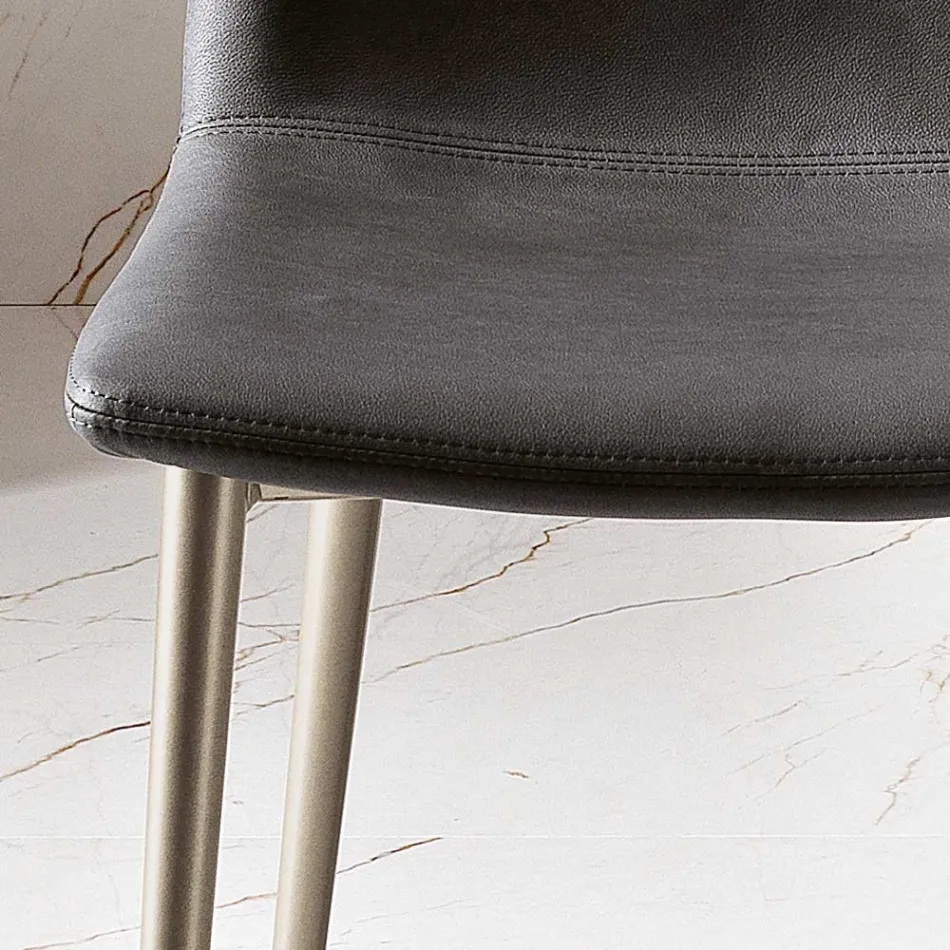 Chair in Leather Effect Fibre Fabric and Metal Legs Made in Italy - Amane Viadurini