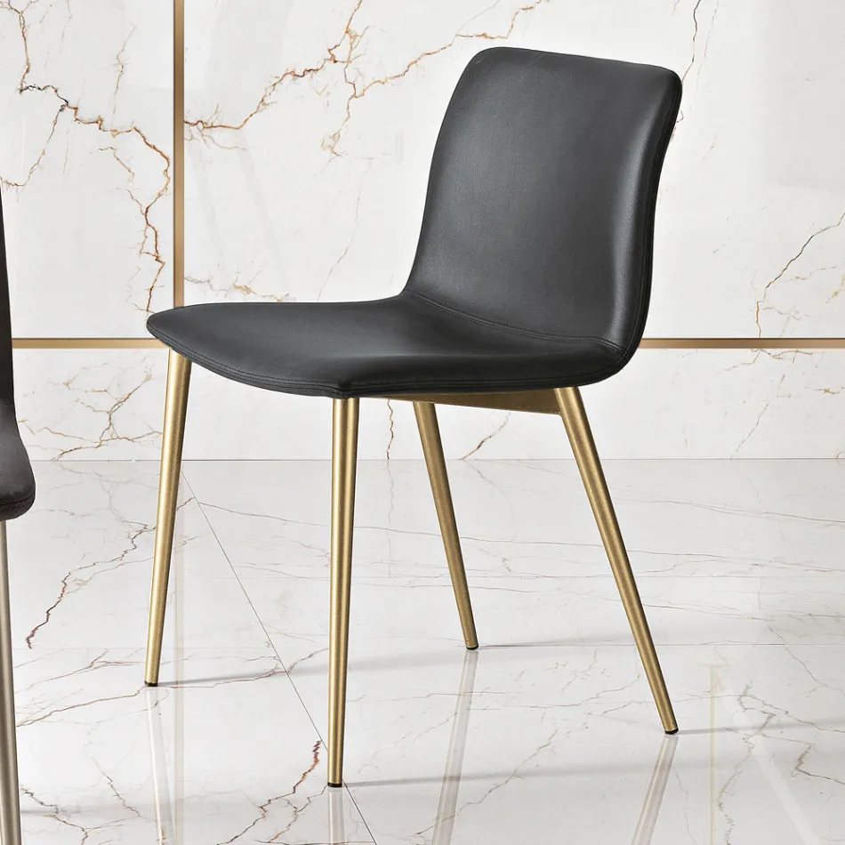 Chair in Leather Effect Fibre Fabric and Metal Legs Made in Italy - Amane Viadurini