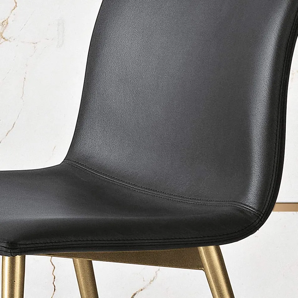 Chair in Leather Effect Fibre Fabric and Metal Legs Made in Italy - Amane Viadurini