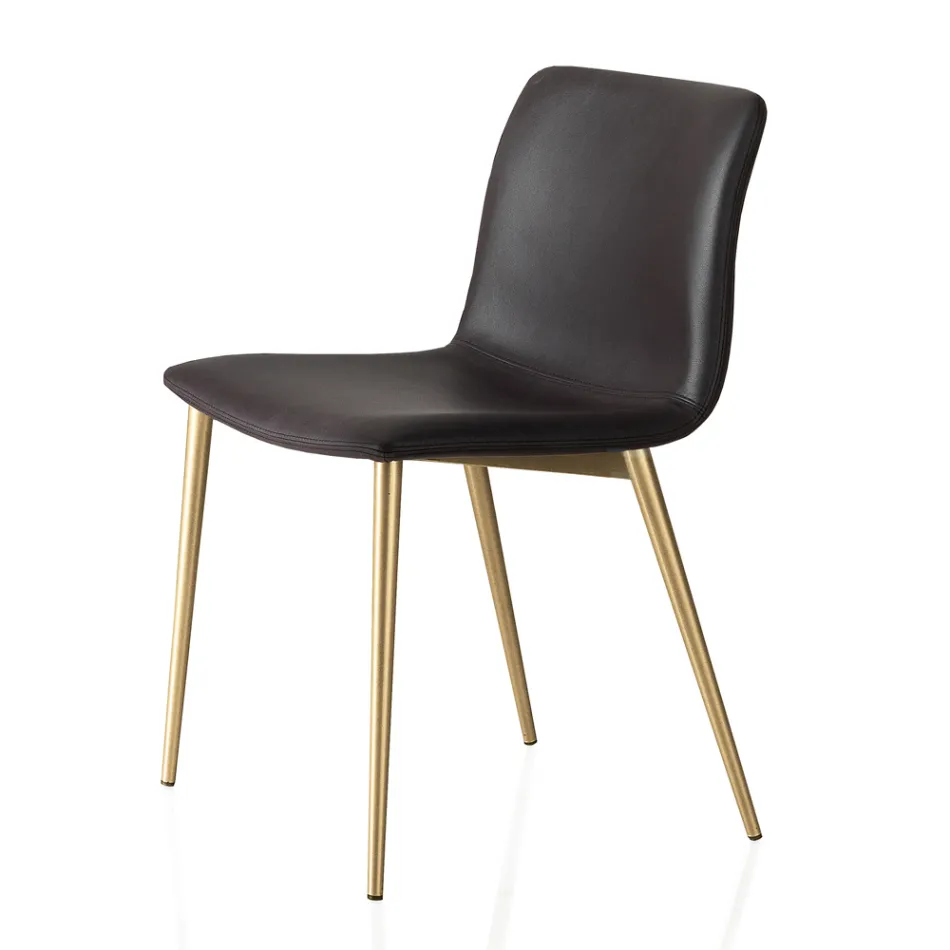 Chair in Leather Effect Fibre Fabric and Metal Legs Made in Italy - Amane Viadurini