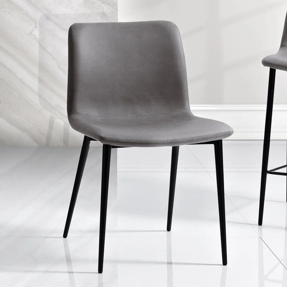 Chair in Leather Effect Fibre Fabric and Metal Legs Made in Italy - Amane Viadurini