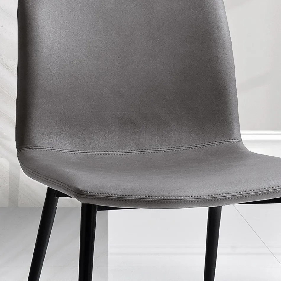 Chair in Leather Effect Fibre Fabric and Metal Legs Made in Italy - Amane Viadurini