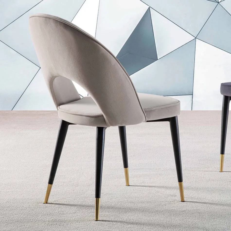 Velvet Chair with Black Metal and Satin Brass Legs, 4 Pieces - Sibea Viadurini