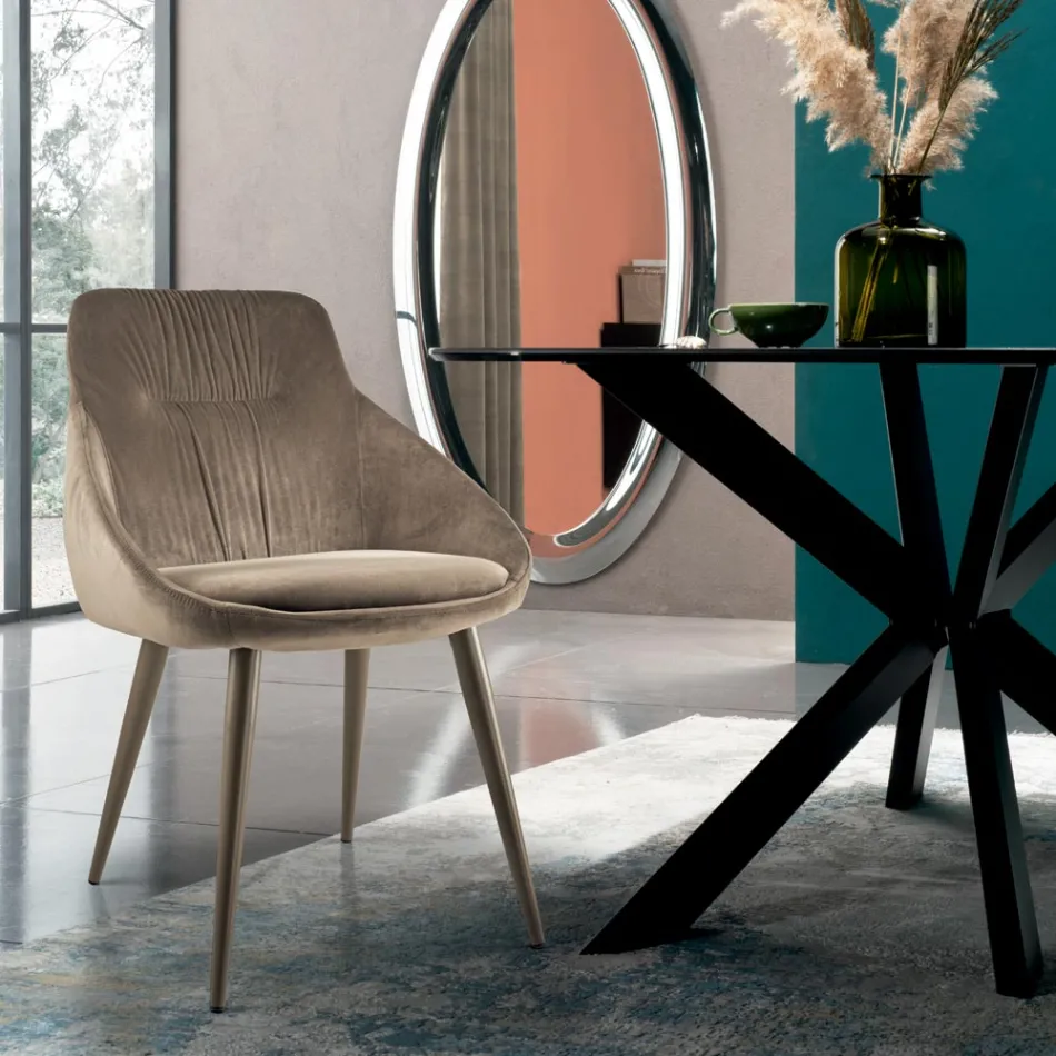 Chair in Velvet and RAL Lacquered Steel Made in Italy 4 Pieces - Mariapina Viadurini
