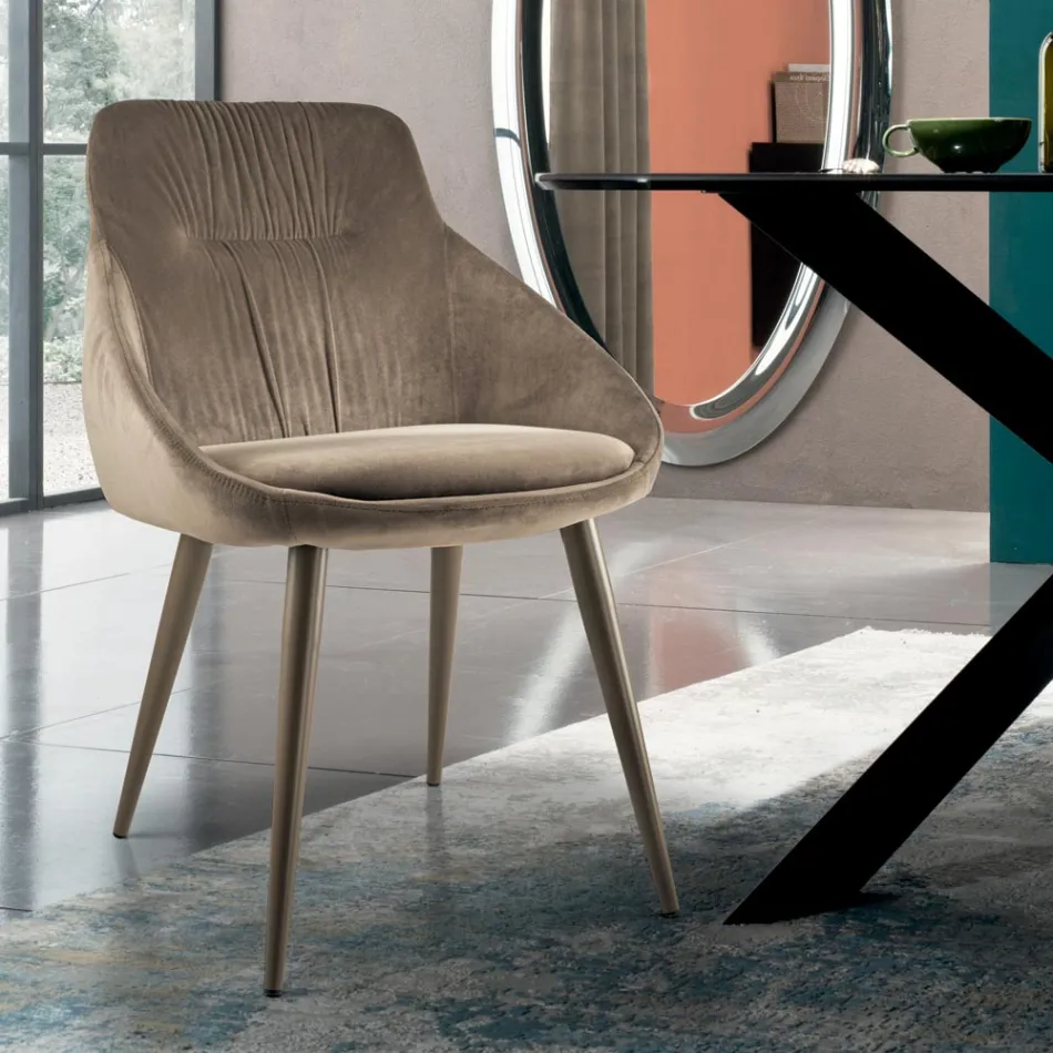 Chair in Velvet and RAL Lacquered Steel Made in Italy 4 Pieces - Mariapina Viadurini