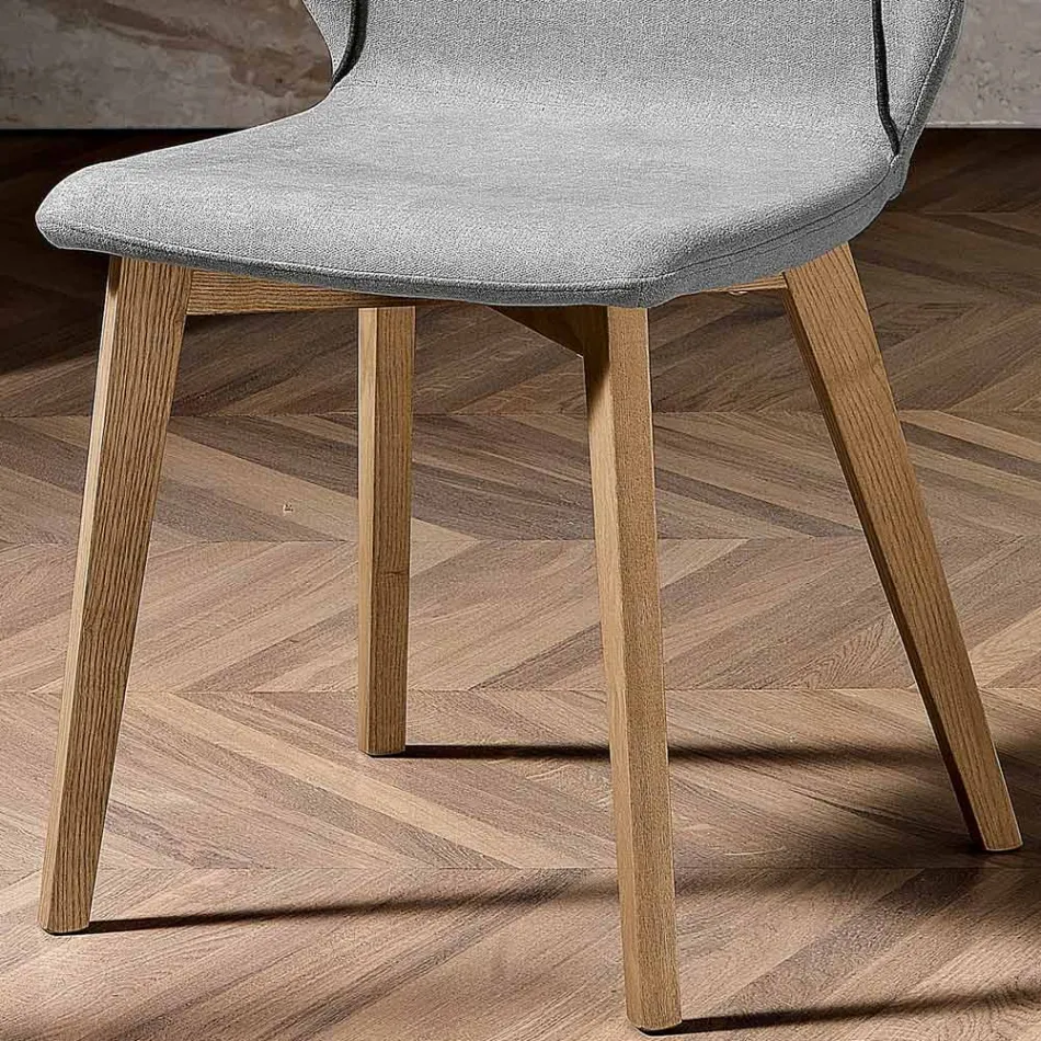 Modern Chair of Elegant Design in Fabric with Border and Wood - Scarat Viadurini