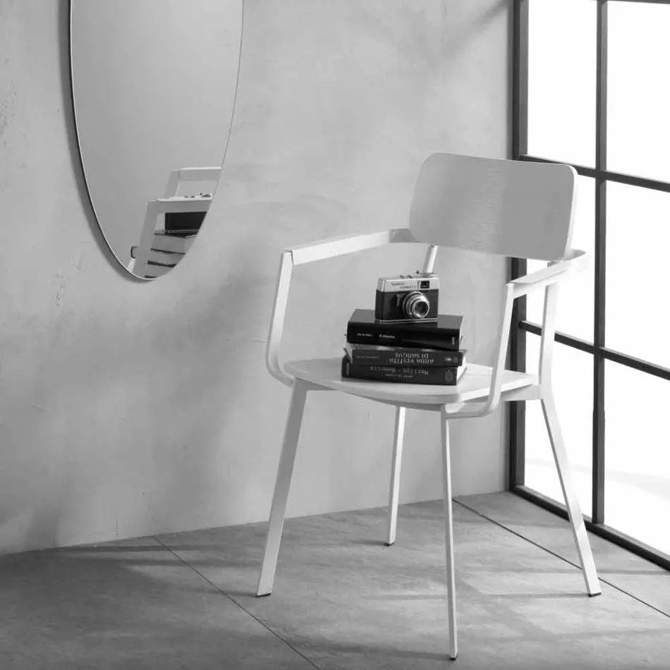 Modern Wooden Chair with Painted Metal Structure, 4 Pieces - Habibi Viadurini