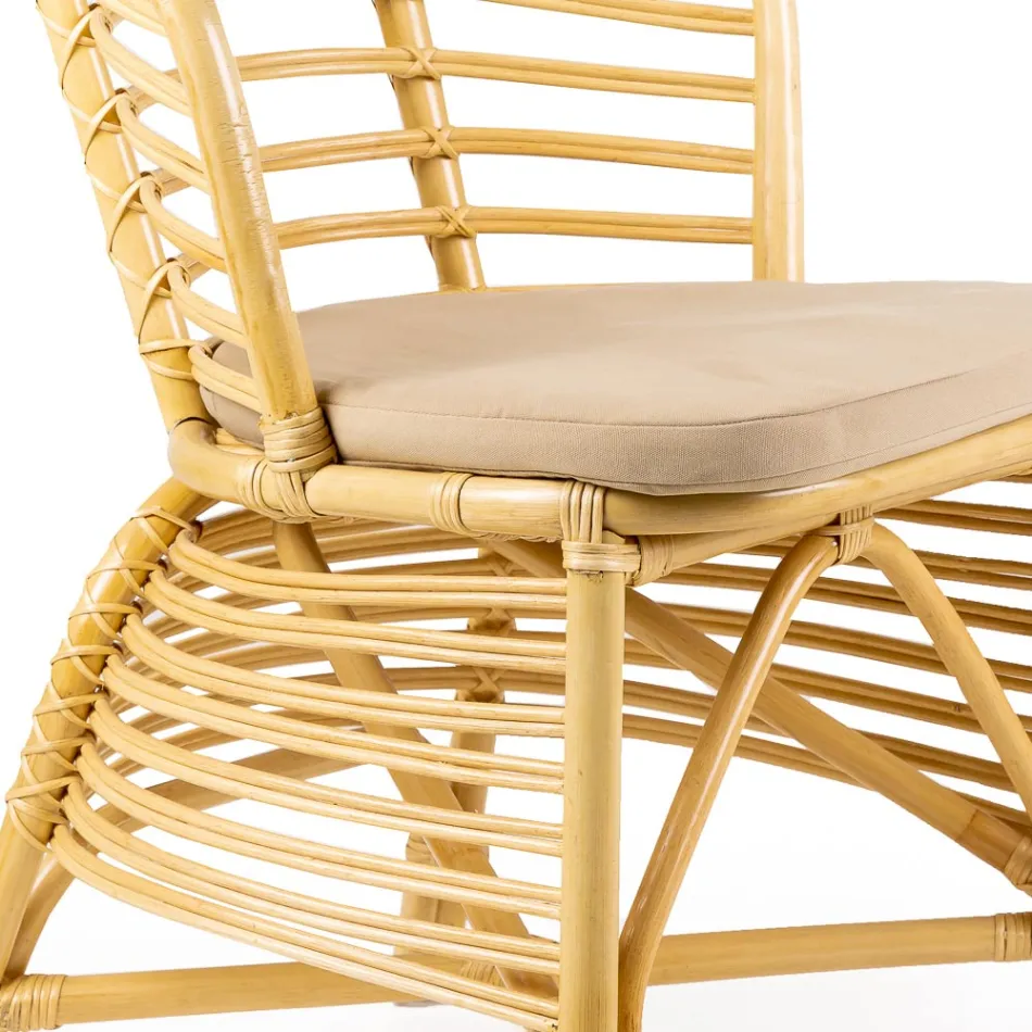 Chair for the Garden in Natural Rattan with Cushion Included - Torvi Viadurini