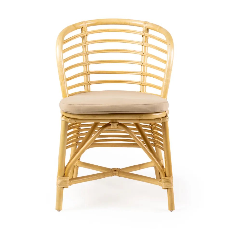 Chair for the Garden in Natural Rattan with Cushion Included - Torvi Viadurini