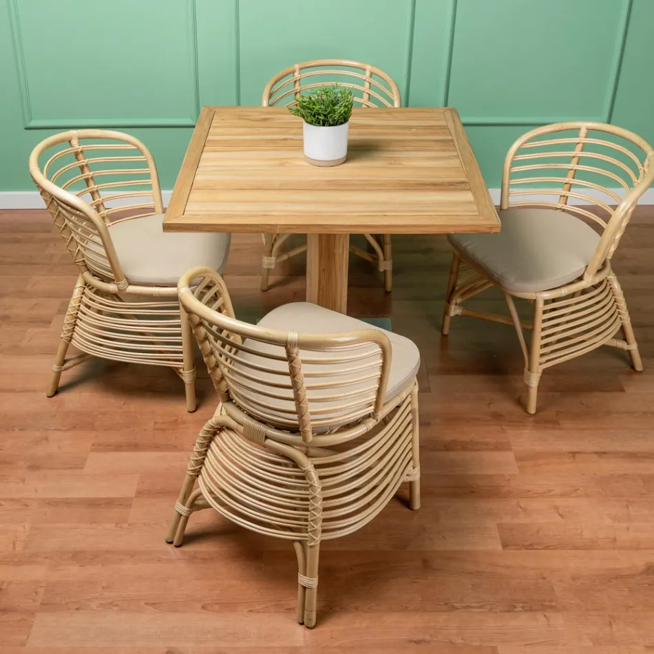 Chair for the Garden in Natural Rattan with Cushion Included - Torvi Viadurini