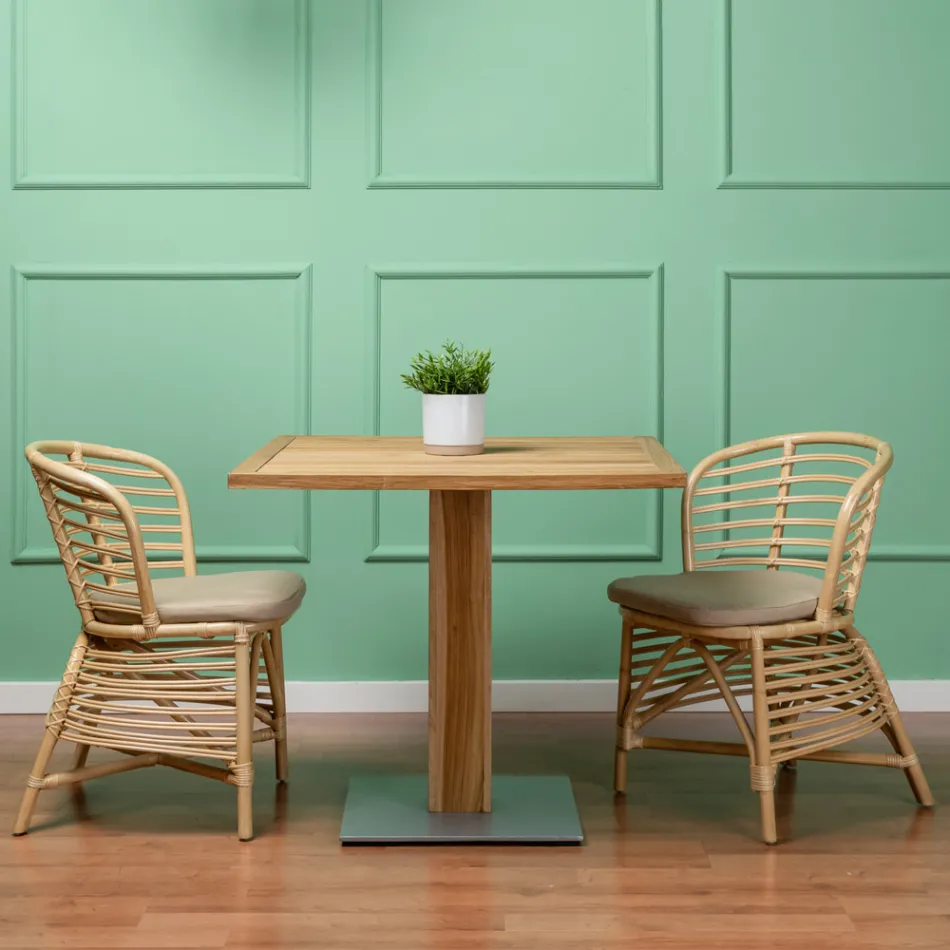 Chair for the Garden in Natural Rattan with Cushion Included - Torvi Viadurini