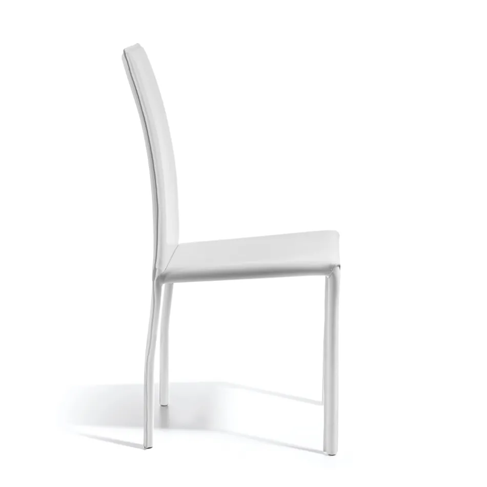 Designer Dining Room Chair Covered in Leather Made in Italy - Sissy Viadurini