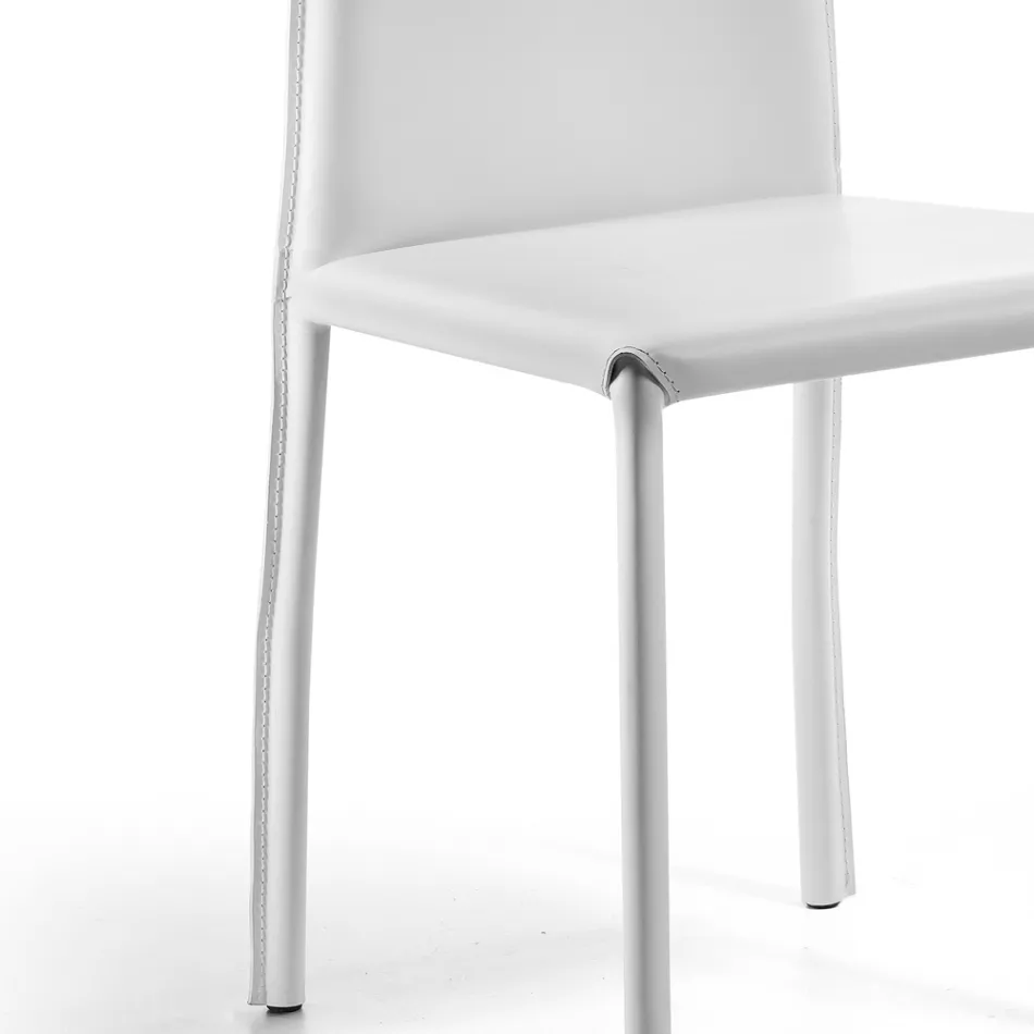 Designer Dining Room Chair Covered in Leather Made in Italy - Sissy Viadurini