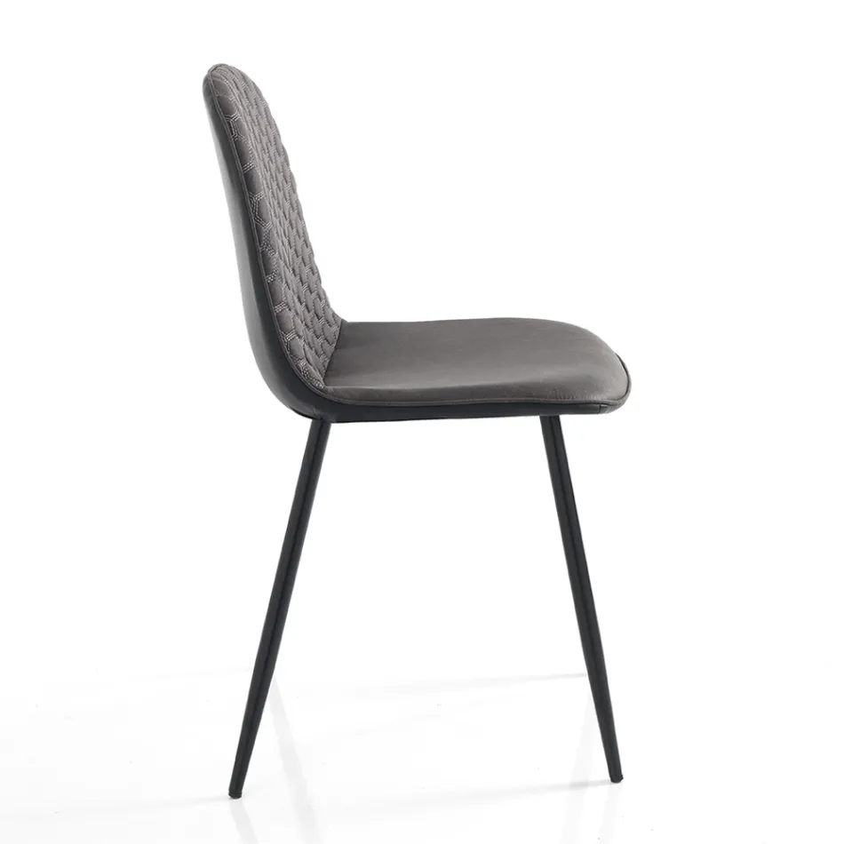 Dining Room Chair in Microfiber and Matt Black Metal 4 Pieces - Jake Viadurini