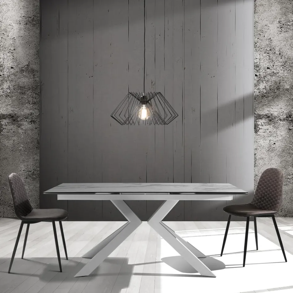 Dining Room Chair in Microfiber and Matt Black Metal 4 Pieces - Jake Viadurini