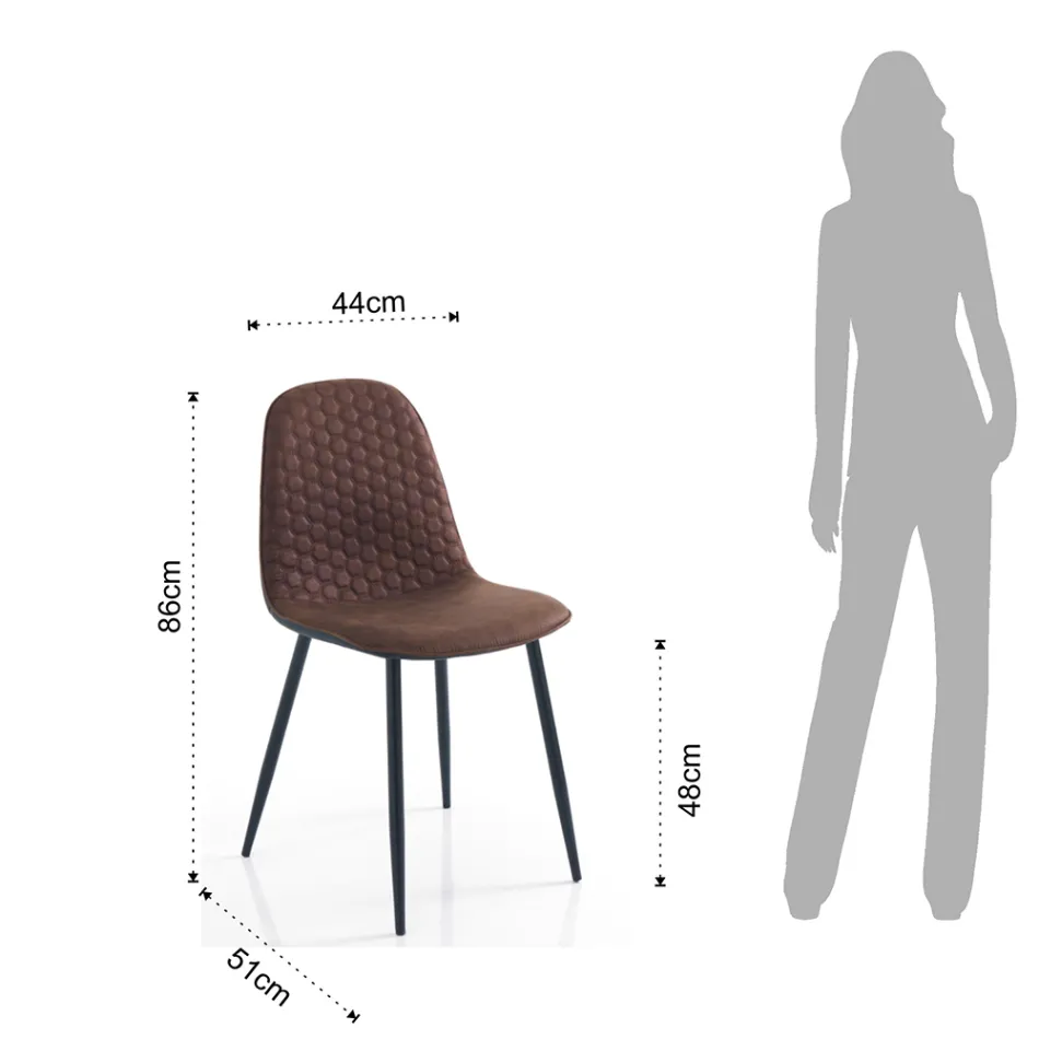 Dining Room Chair in Microfiber and Matt Black Metal 4 Pieces - Jake Viadurini