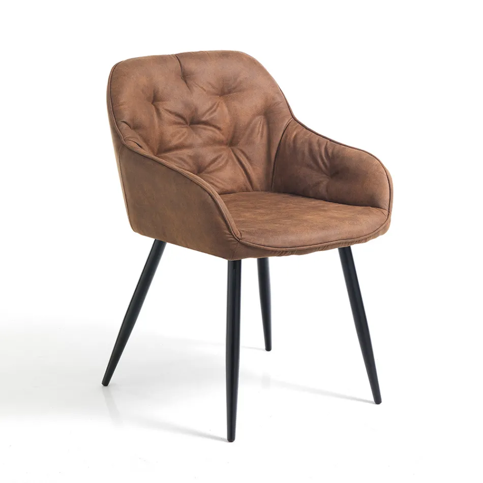 Dining Room Chair in Aged Effect Leather 2 Pieces - Garbina Viadurini