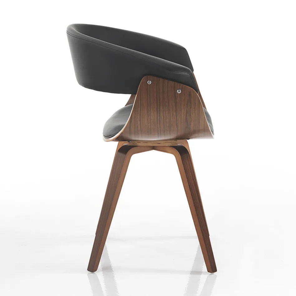 Dining Room Chair in Synthetic Leather and Plywood - Nubea Viadurini