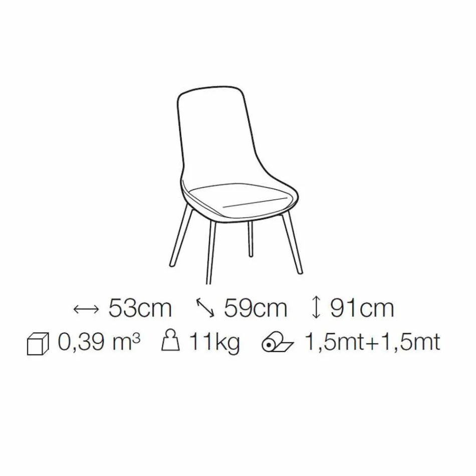 Fabric Dining Room Chair with Wooden Base Made in Italy - Coconut Viadurini