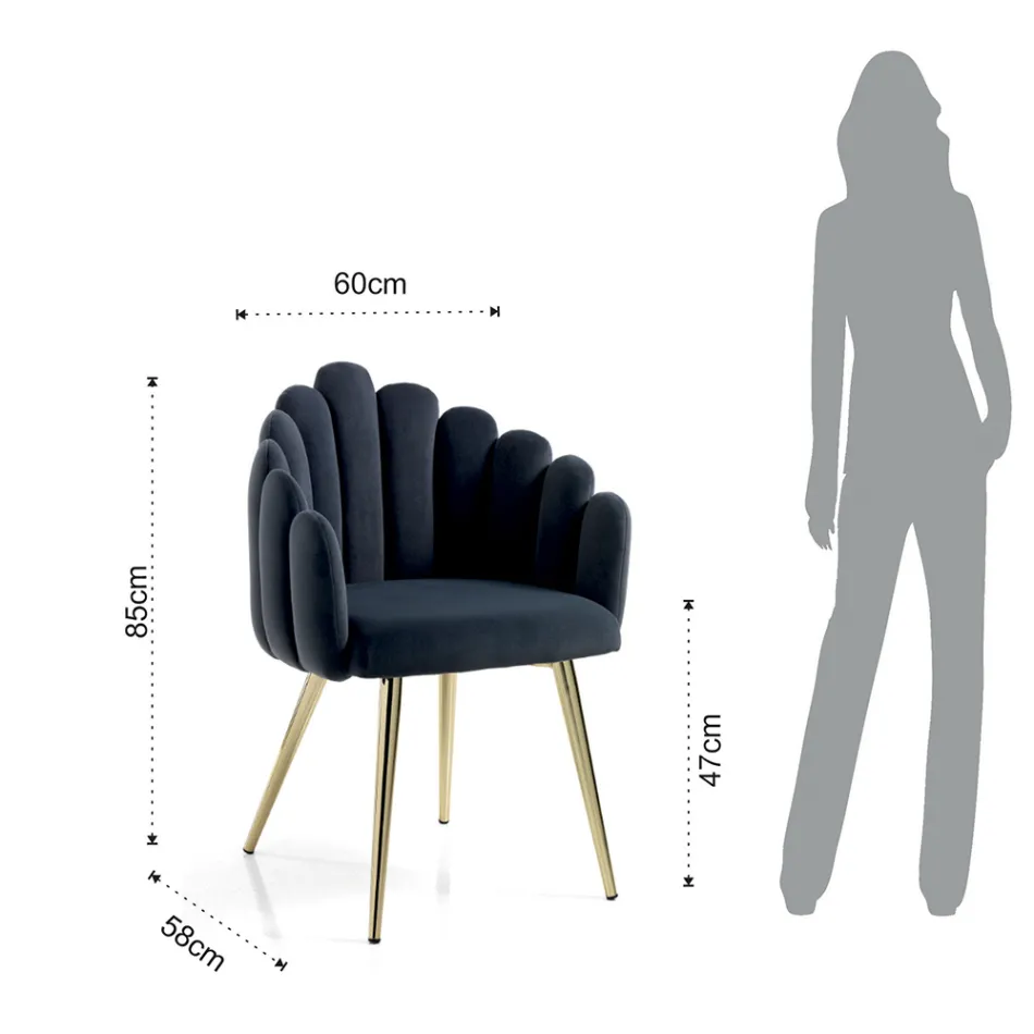 Dining Room Chair in Velvet Effect Fabric and Metal - Refined Viadurini