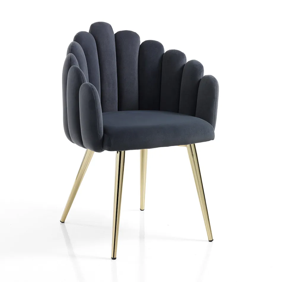 Dining Room Chair in Velvet Effect Fabric and Metal - Refined Viadurini